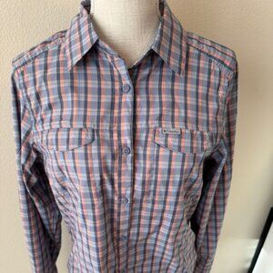 Columbia Outdoor/Hiking Periwinkle & Salmon Plaid Blouse - M